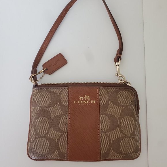 Coach Handbags - Coach signature wristlet wallet- excellent condition!